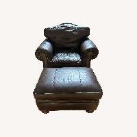 Hickory Chair Leather Armchair and Ottoman