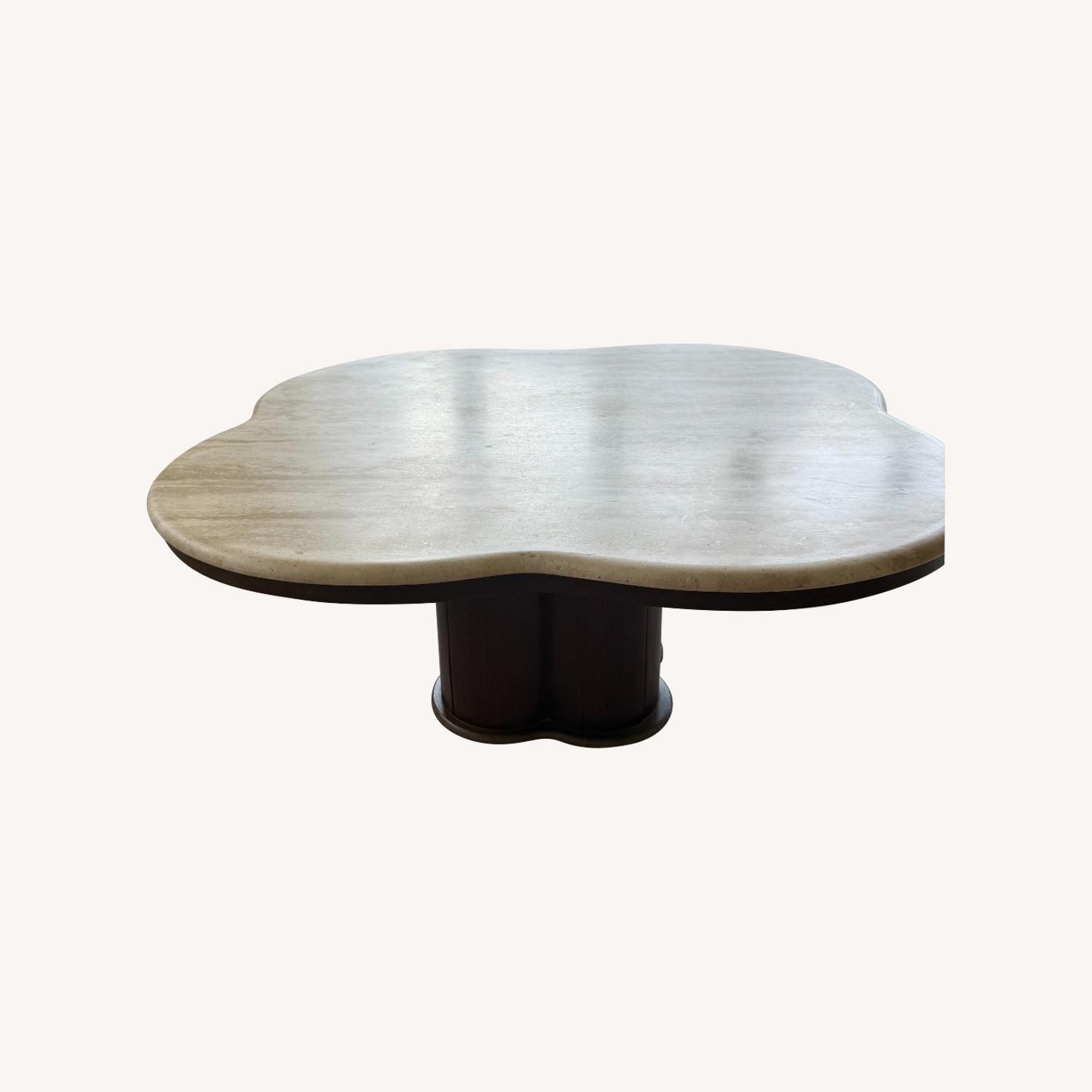 Vintage Travertine and Wood Coffee Table 1960s - image-0