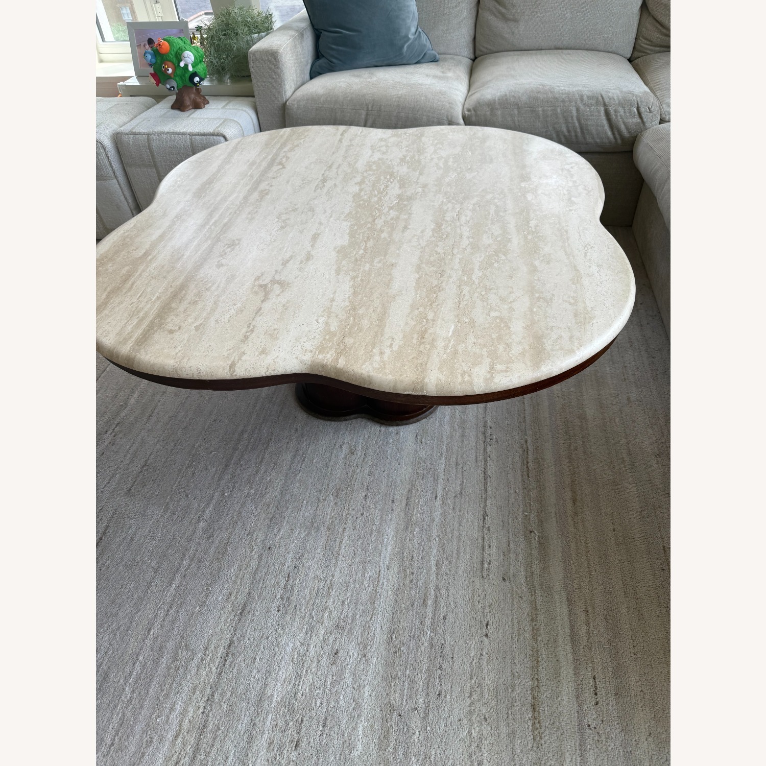 Vintage Travertine and Wood Coffee Table 1960s - image-4