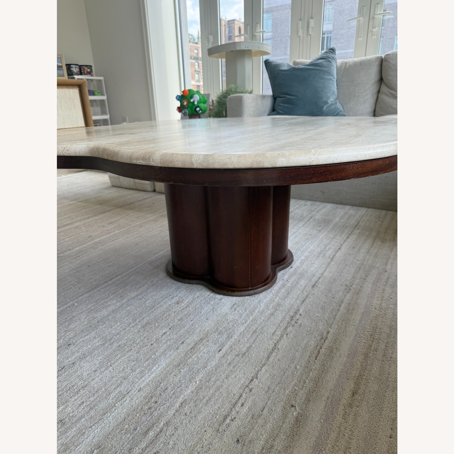 Vintage Travertine and Wood Coffee Table 1960s - image-3