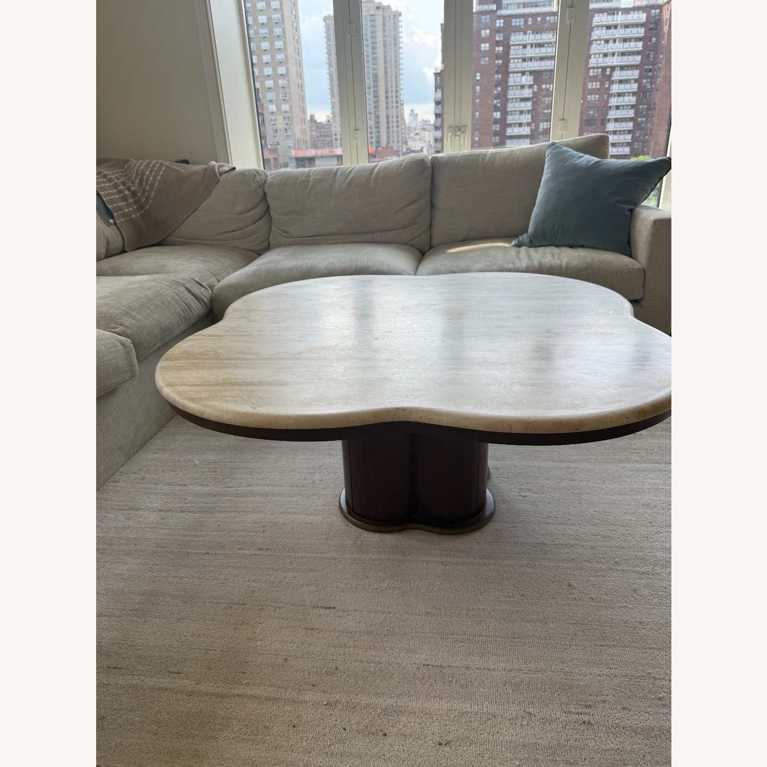 Vintage Travertine and Wood Coffee Table 1960s - image-2