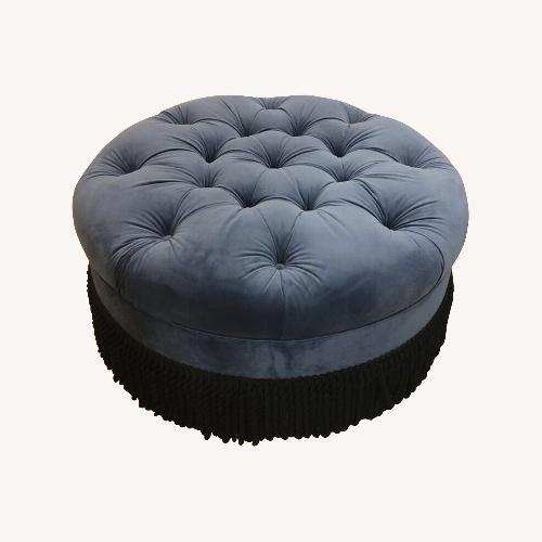 Used Custom Round Tufted Fringe Lined Ottoman  for sale on AptDeco