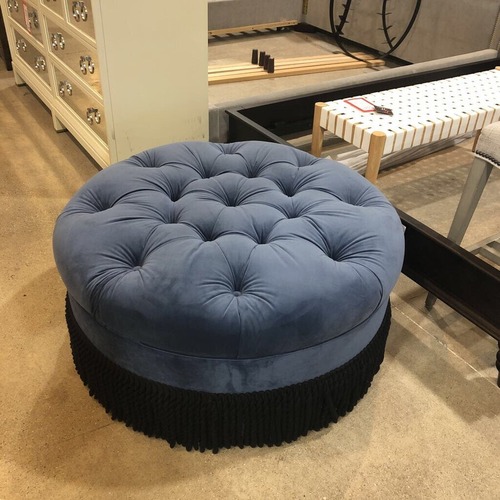 Used Custom Round Tufted Fringe Lined Ottoman  for sale on AptDeco