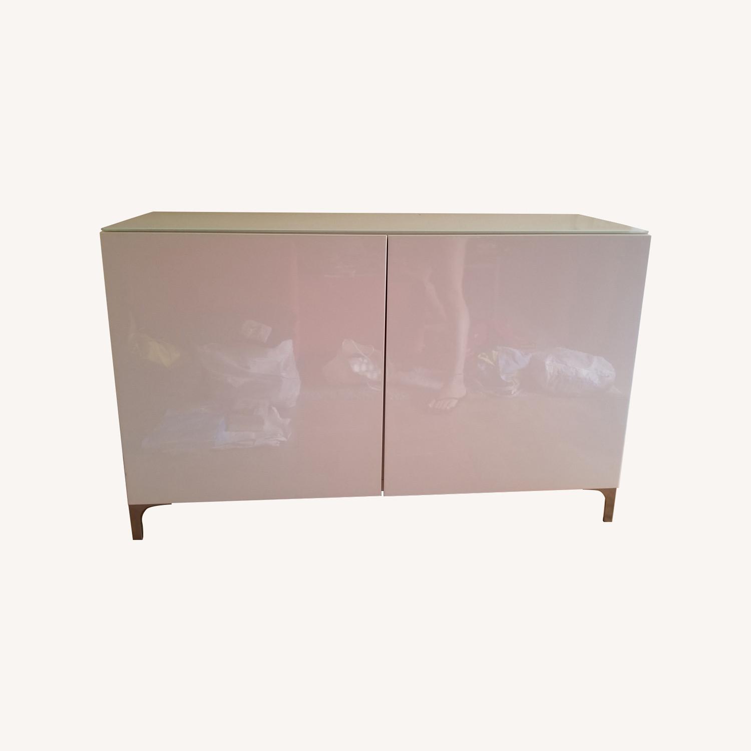 White Gloss Storage Unit W Glass Top - image-0