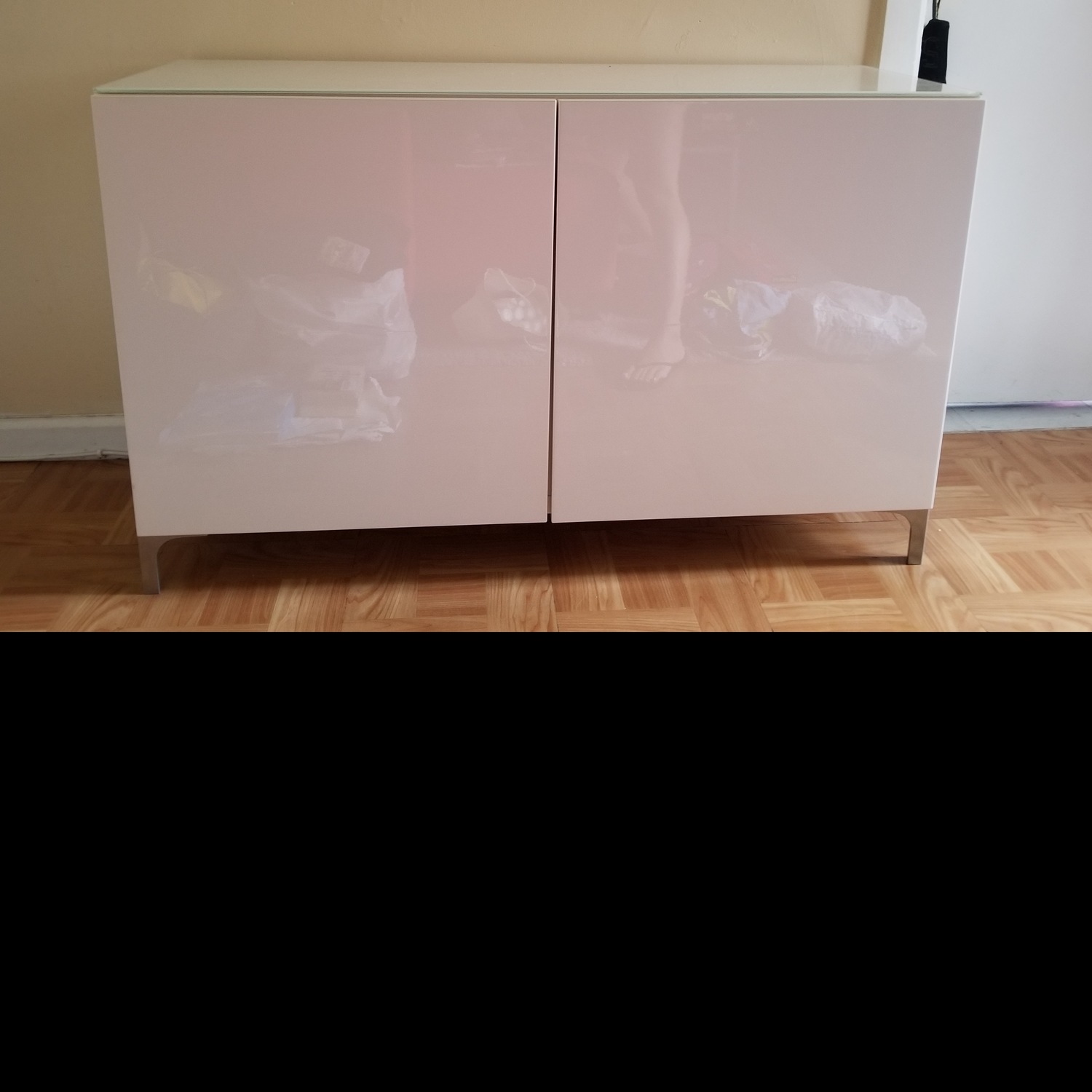 White Gloss Storage Unit W Glass Top - image-2