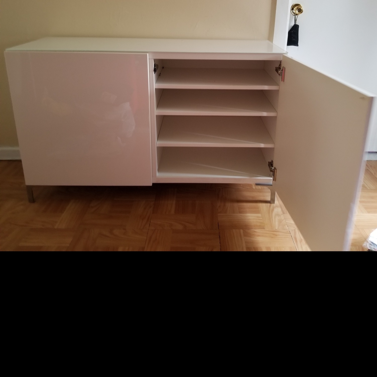 White Gloss Storage Unit W Glass Top - image-1