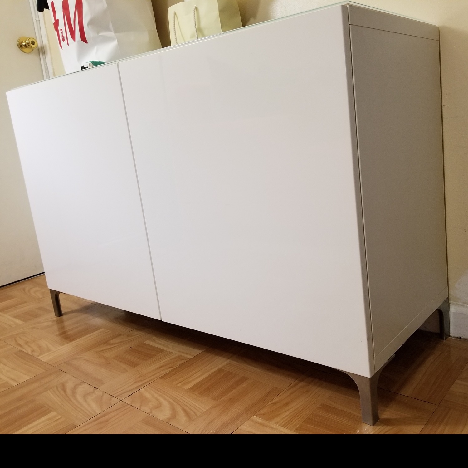 White Gloss Storage Unit W Glass Top - image-3