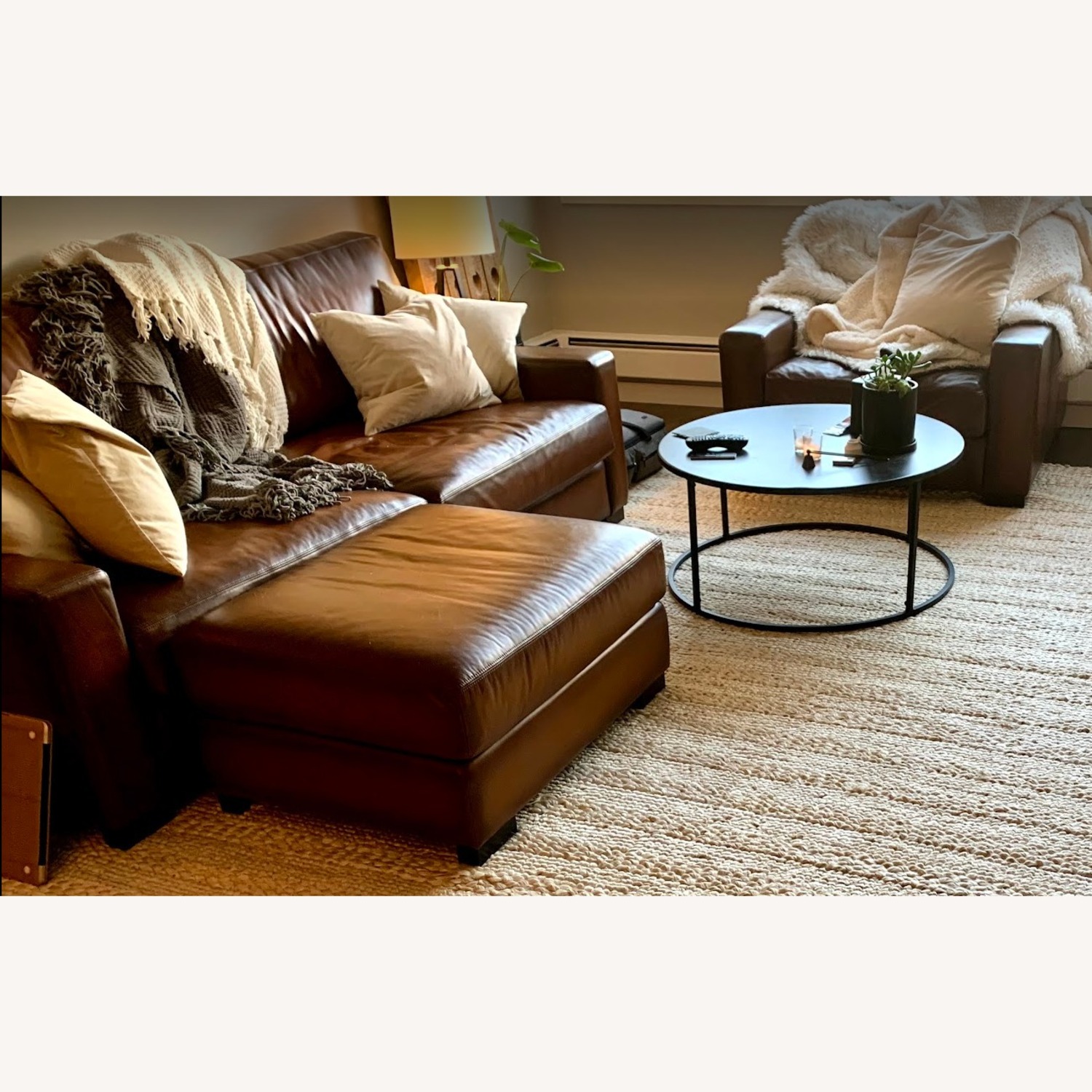 Pottery Barn Turner Leather Sofa & Ottoman - image-3