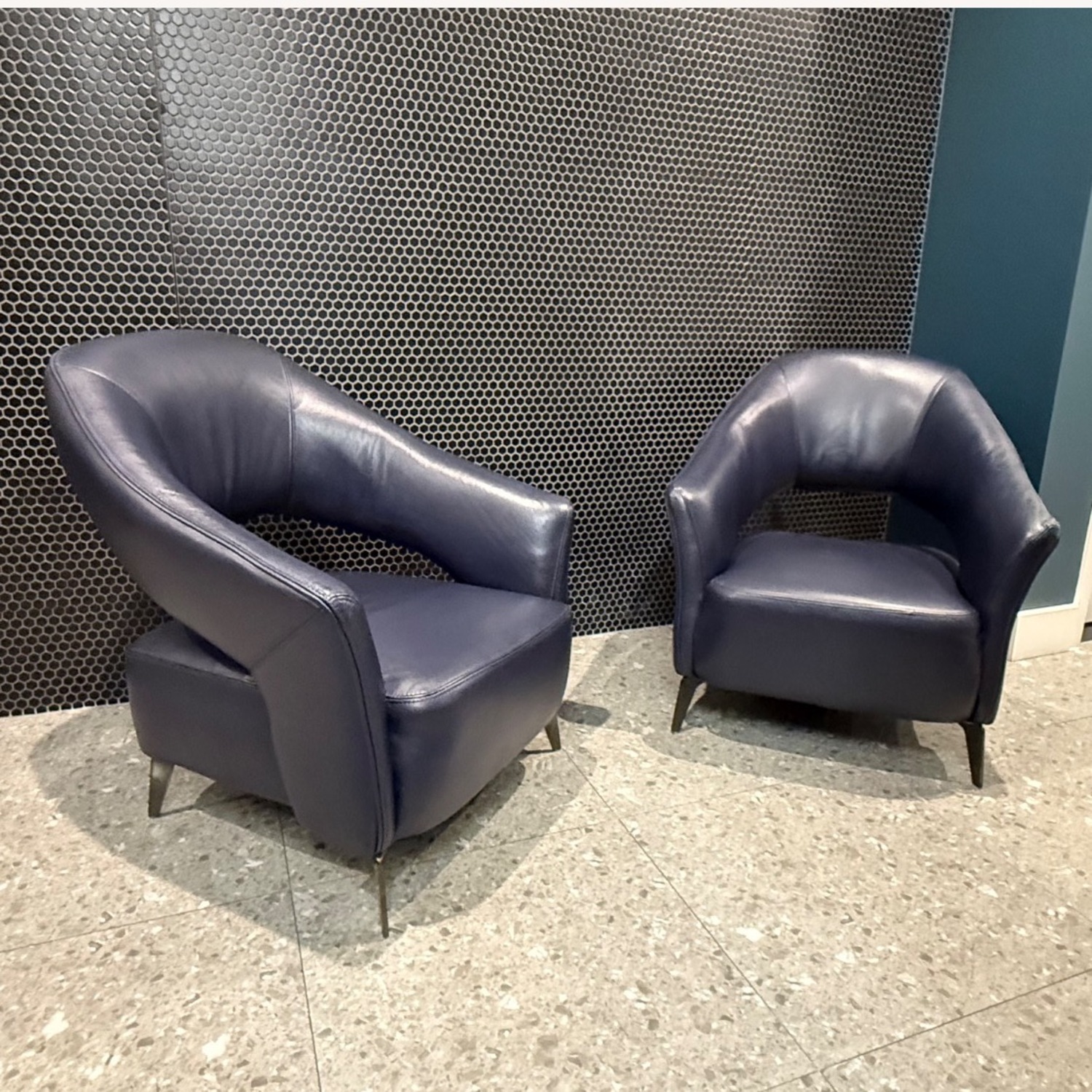 Blue Leather Vintage Accent Chairs - image-1