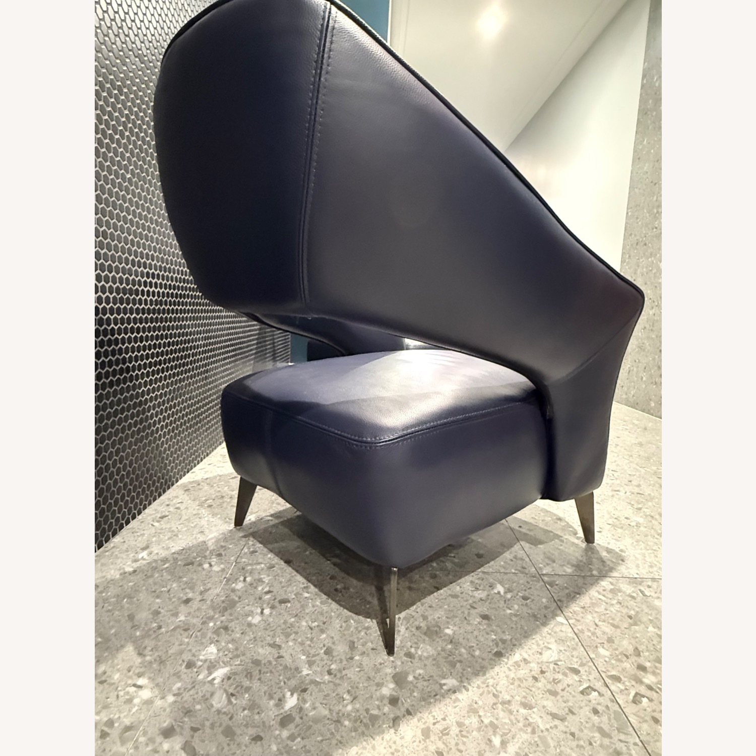 Blue Leather Vintage Accent Chairs - image-3