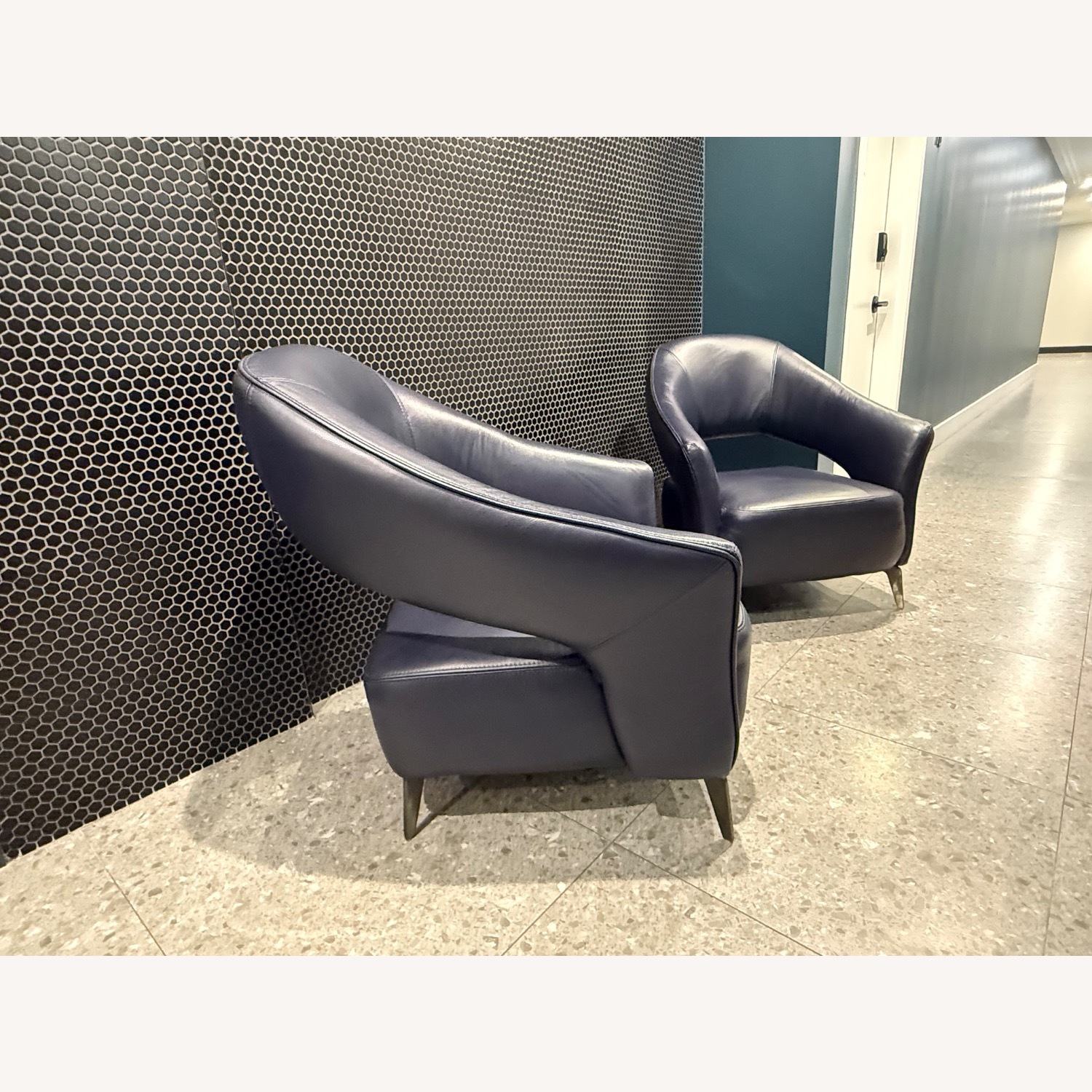 Blue Leather Vintage Accent Chairs - image-2