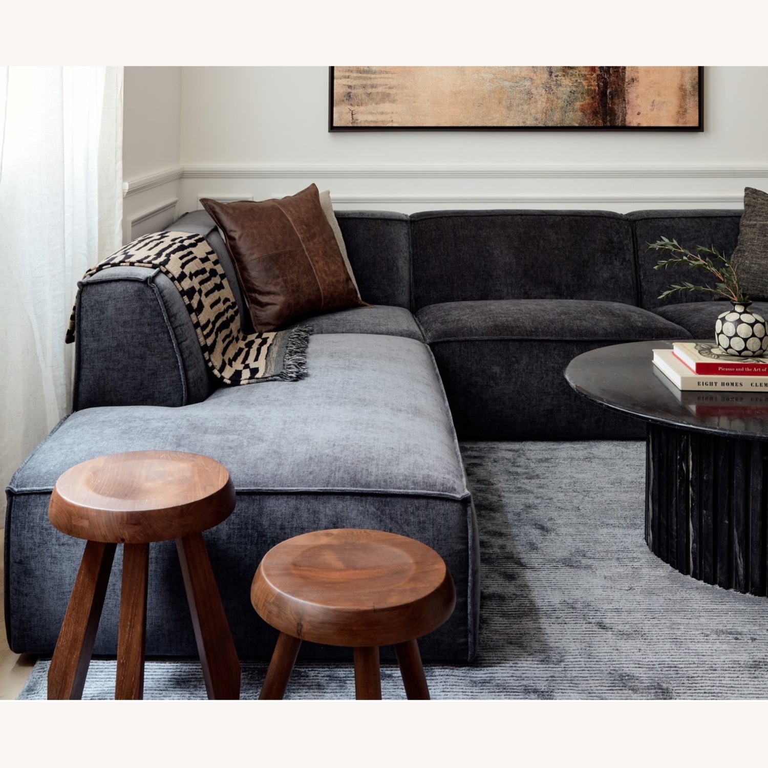 Castlery Dark Grey Blue Chenille Sectional - image-1