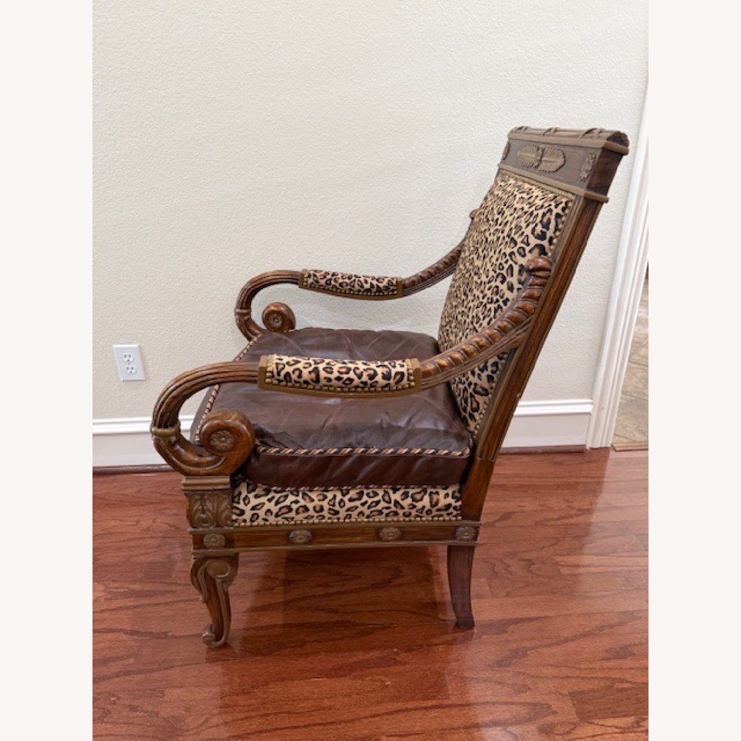 Leopard Print Leather and Fabric Chair - image-3