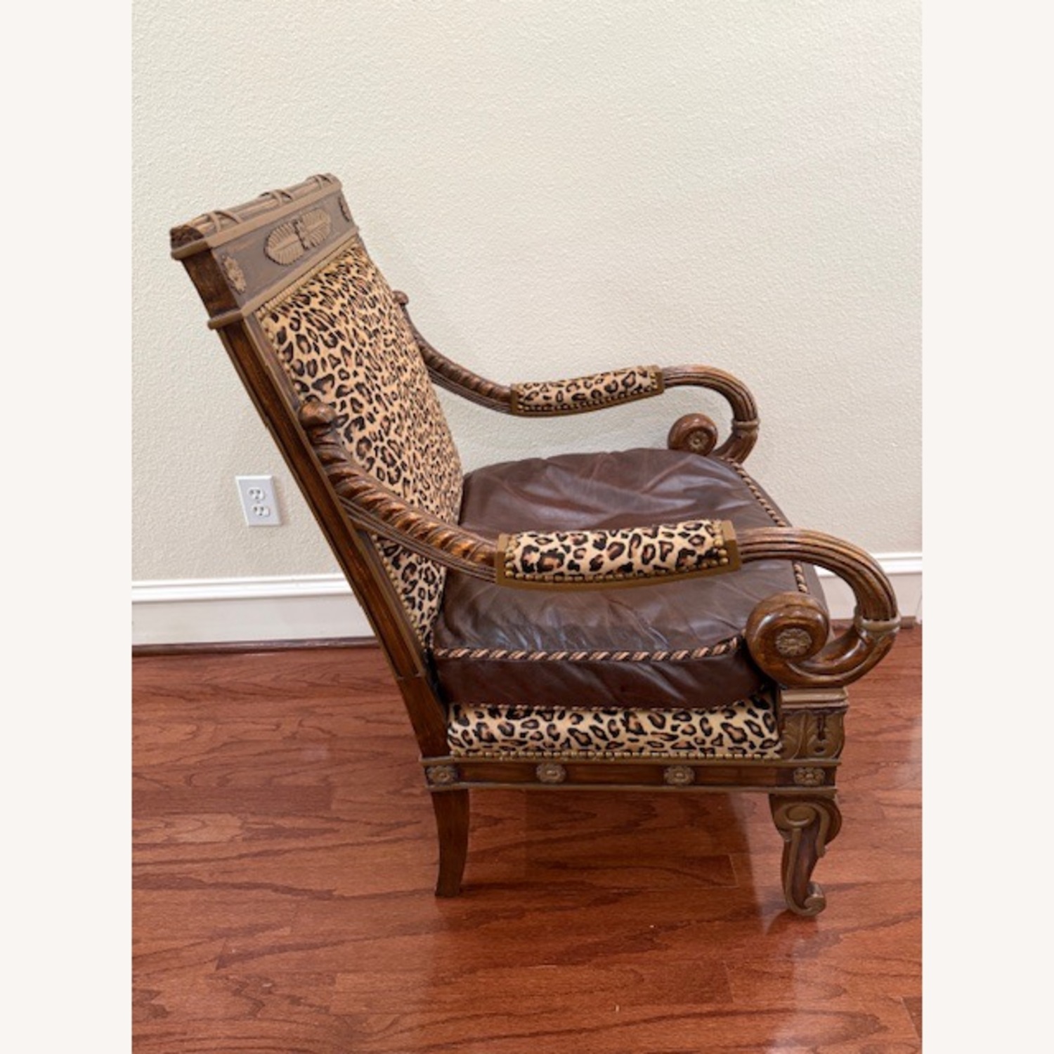 Leopard Print Leather and Fabric Chair - image-2