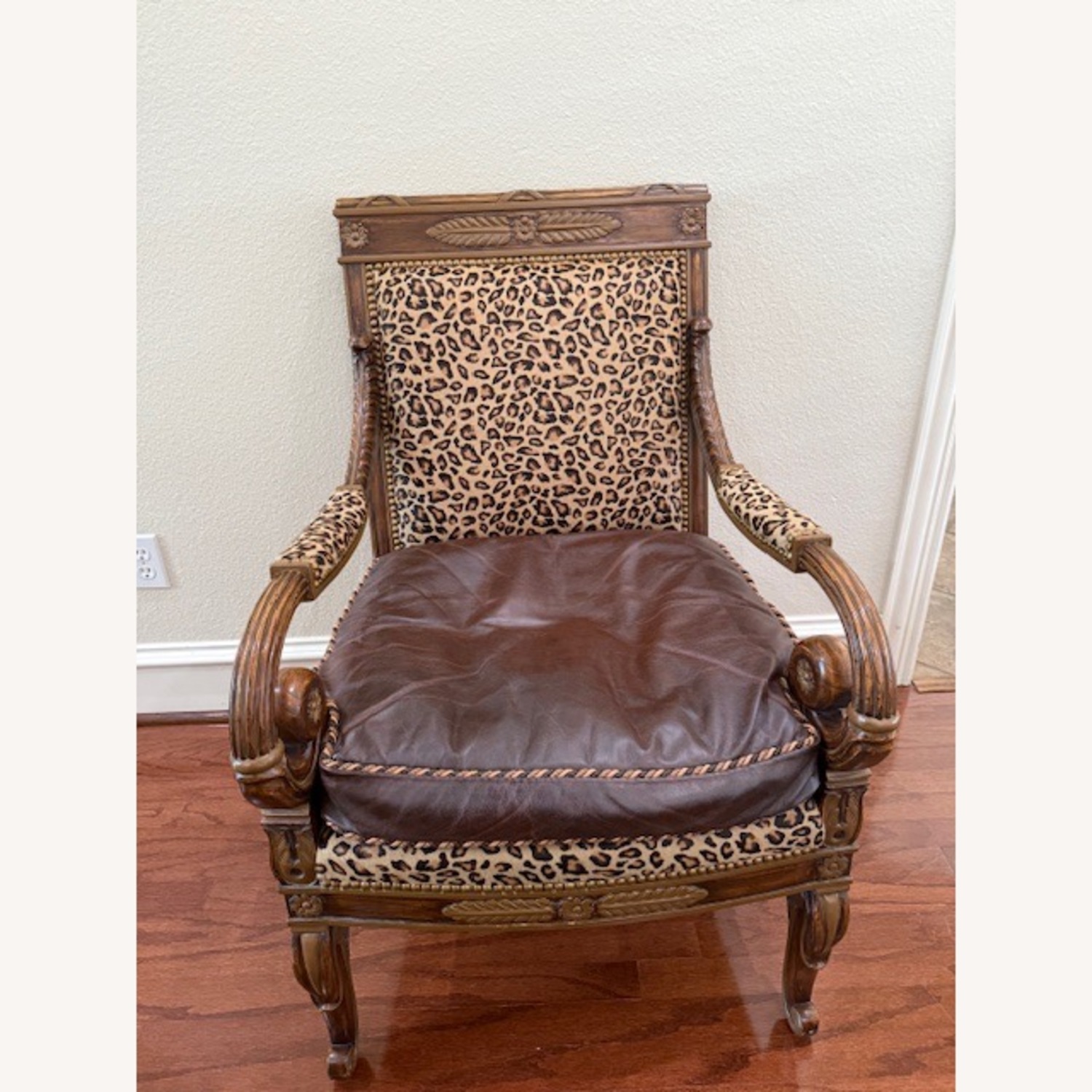 Leopard Print Leather and Fabric Chair - image-1