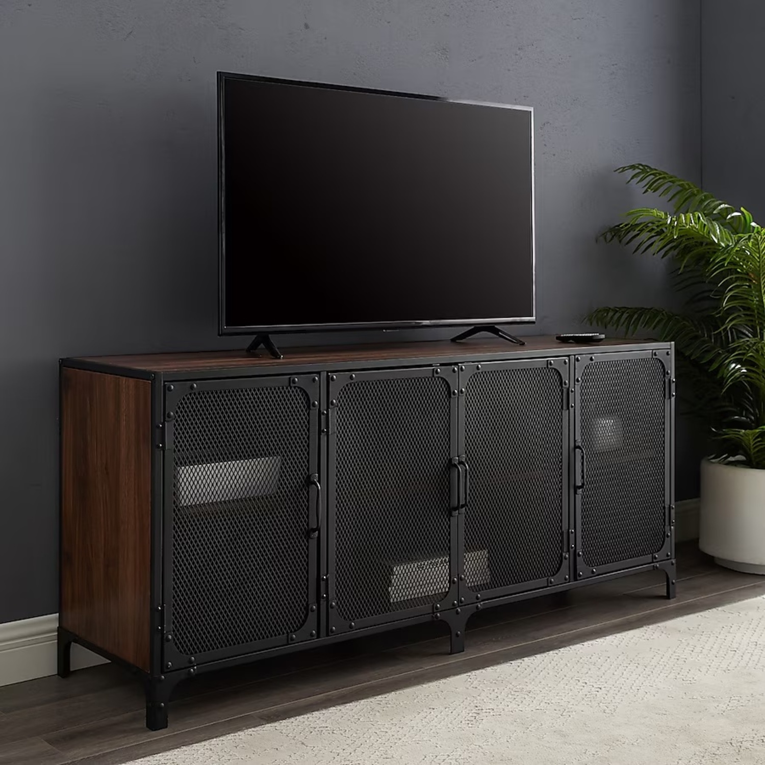 60” Industrial Media Console – Rustic Oak - image-0