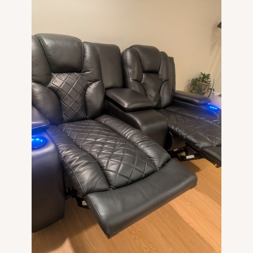 Used Panther Black Leather Power Reclining Loveseat  for sale on AptDeco