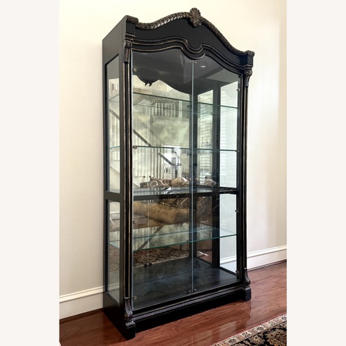 Used Glass and Black Wood with Gold Accents Cabinet for sale on AptDeco