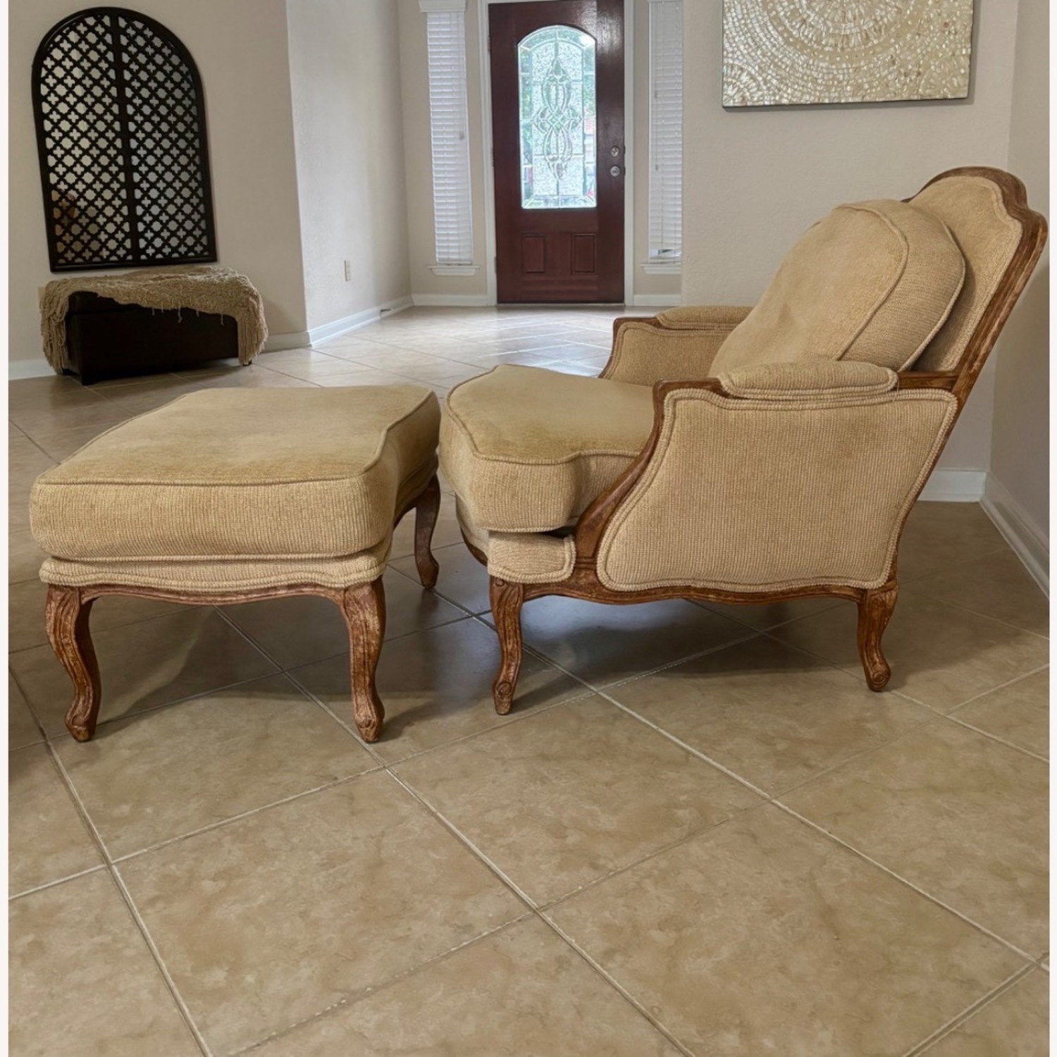 Chenille Bergere Arm Chair & Ottoman  - image-1