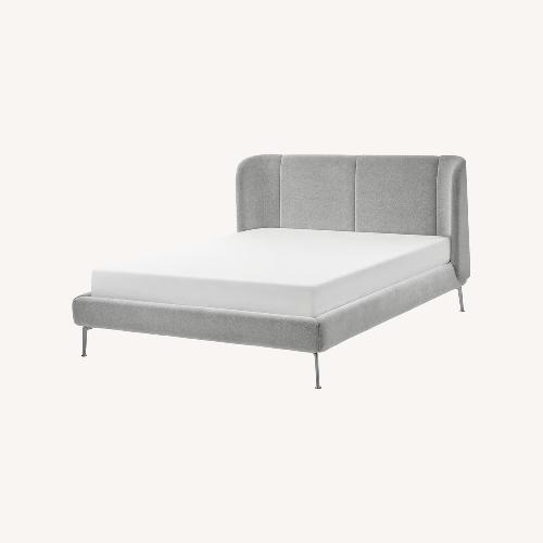 Used IKEA TUFJORD Grey King Size Upholstered Bed Frame for sale on AptDeco