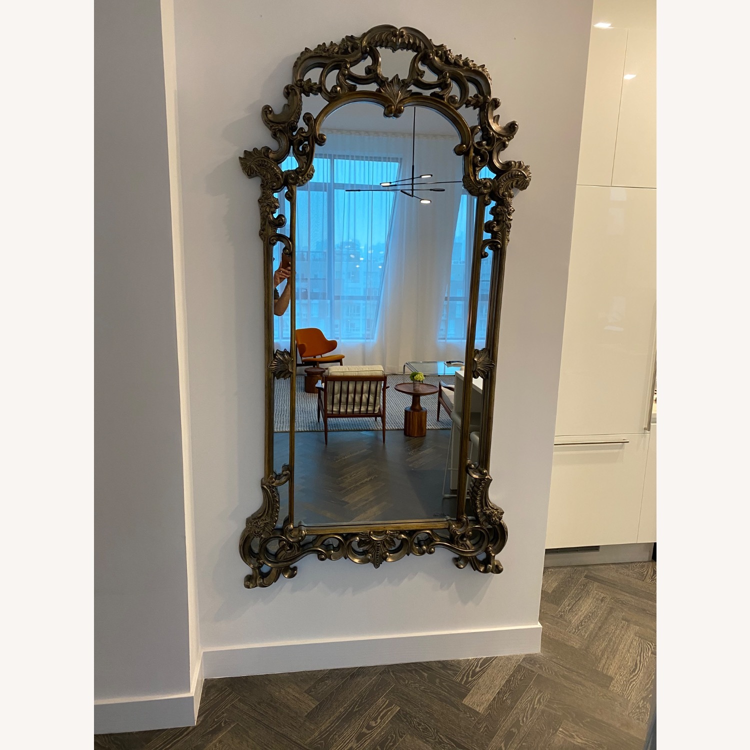 Mottled Bronze Ornate Floor Mirror - AptDeco - Ornate Floor Mirror With Lights