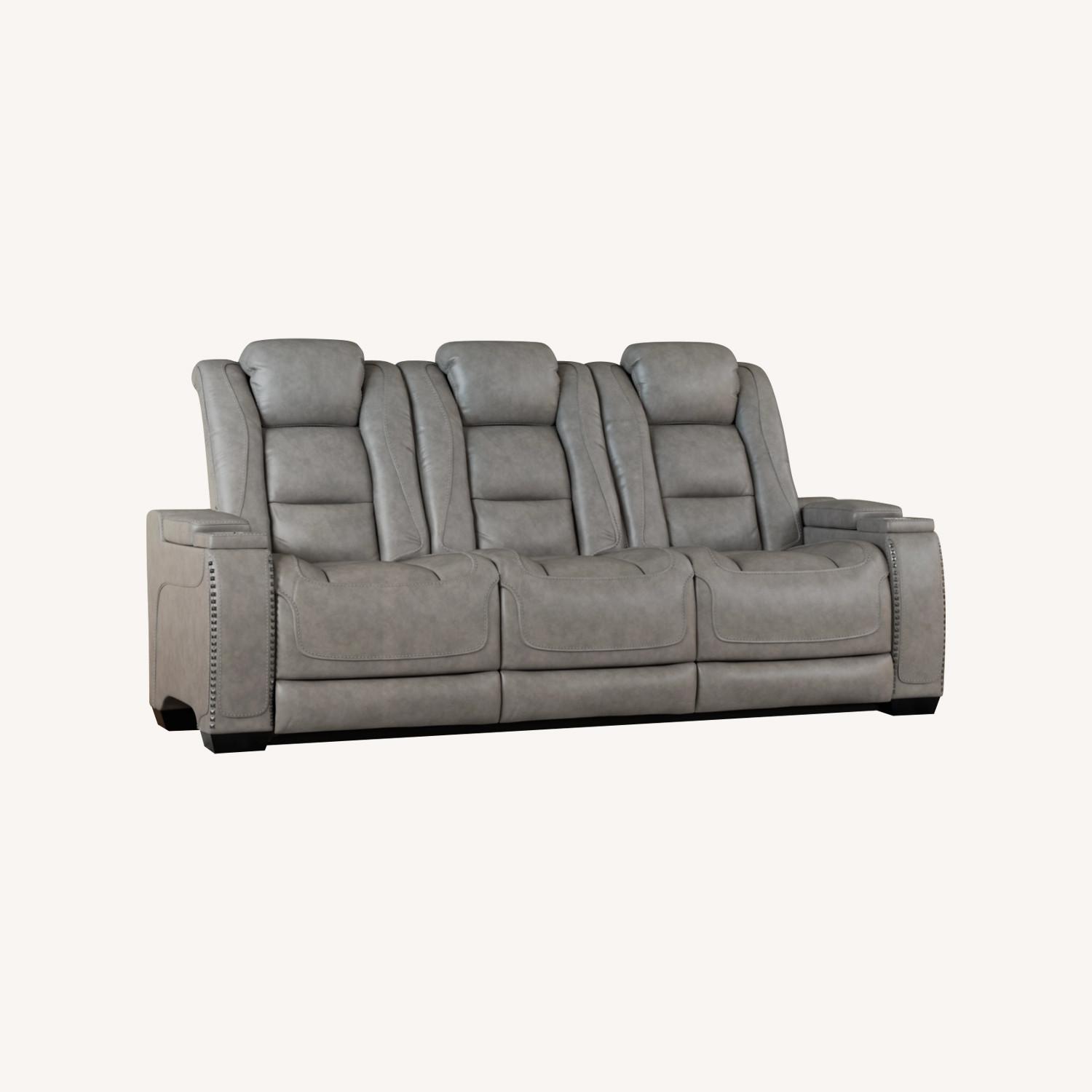 Ashley Gray Leather Sofa - image-0