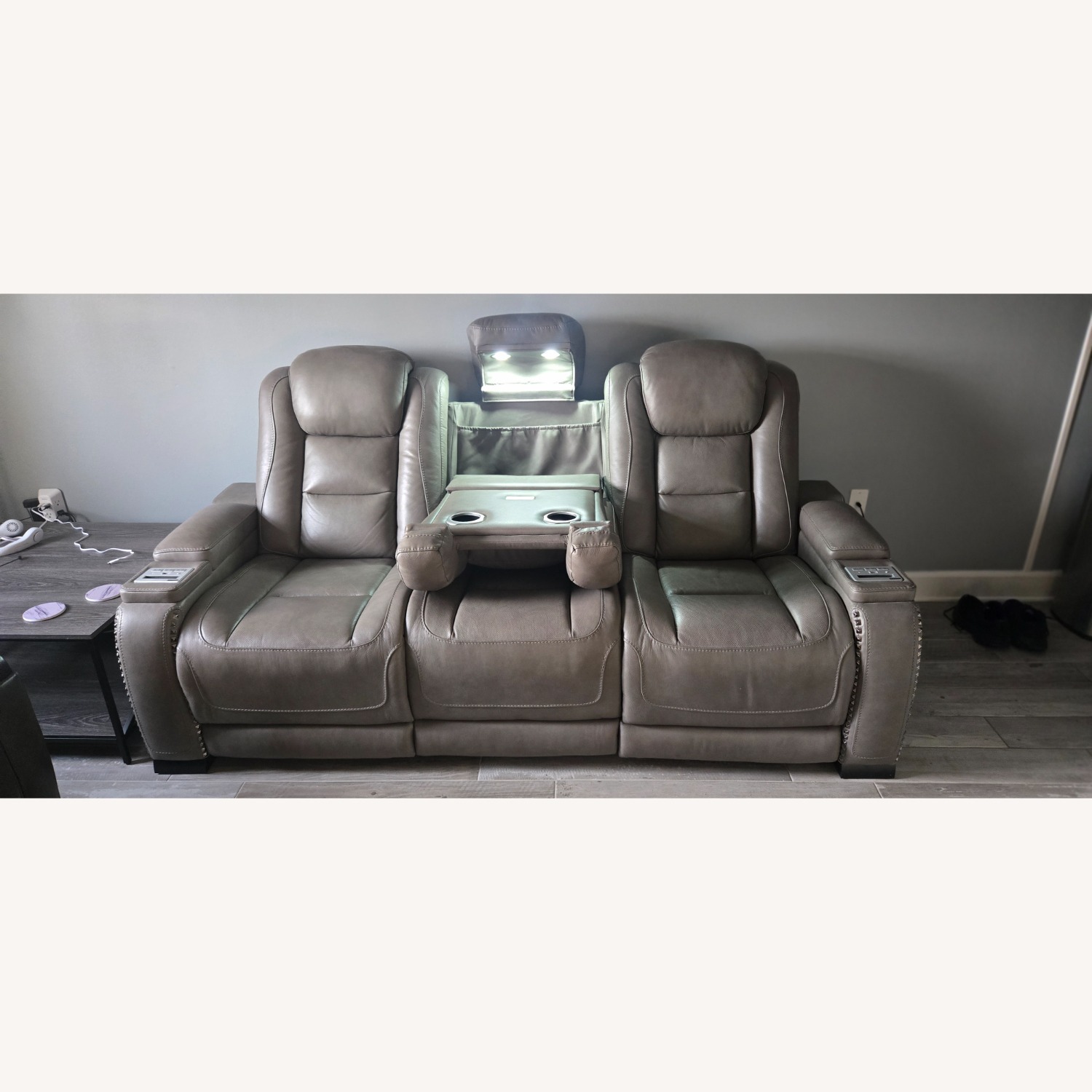 Ashley Gray Leather Sofa - image-3