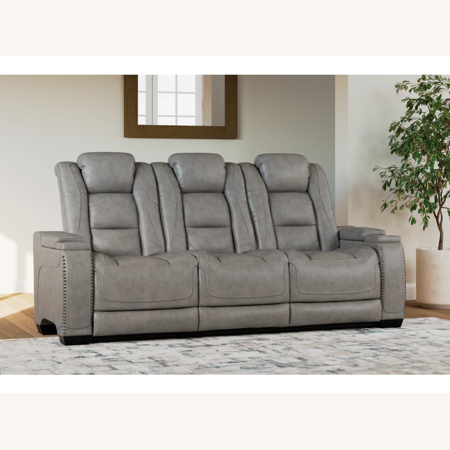 Ashley Gray Leather Sofa - image-5