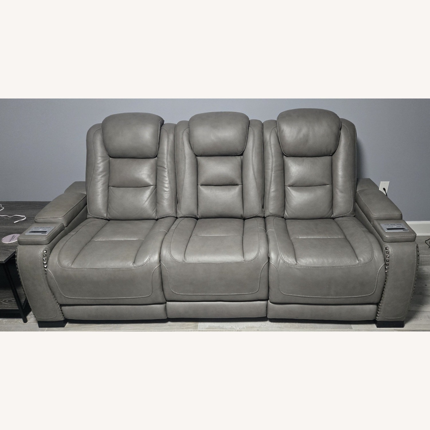 Ashley Gray Leather Sofa - image-1