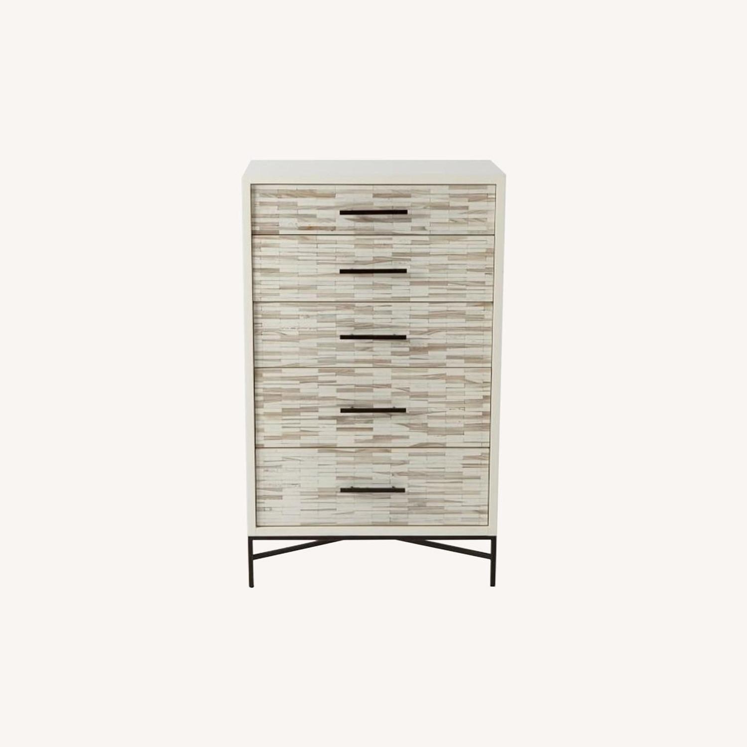 West Elm Wood Tiled 5-Drawer Dresser, White - image-0