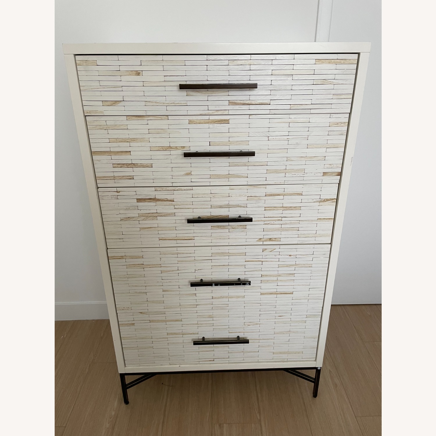 West Elm Wood Tiled 5-Drawer Dresser, White - image-1