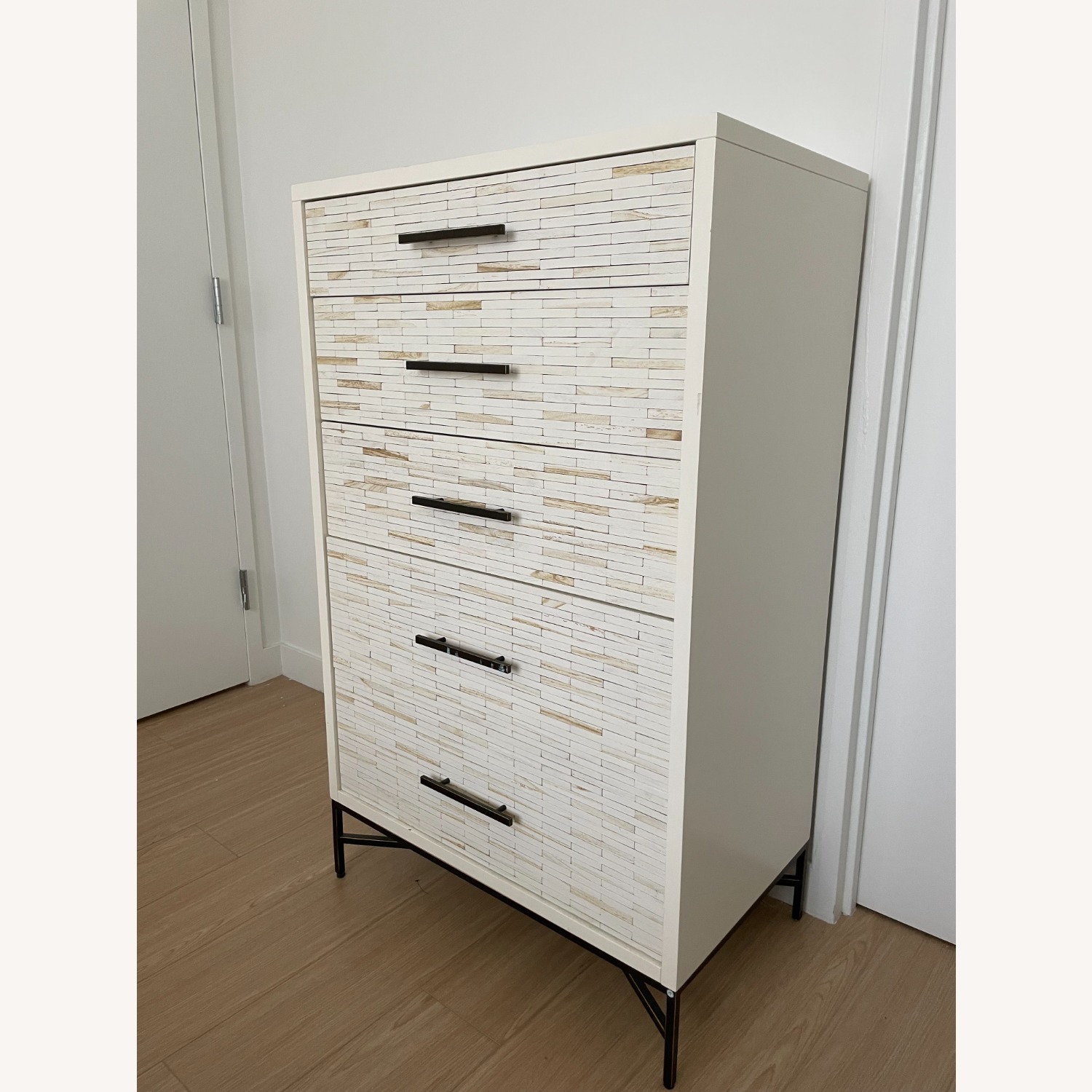 West Elm Wood Tiled 5-Drawer Dresser, White - image-3