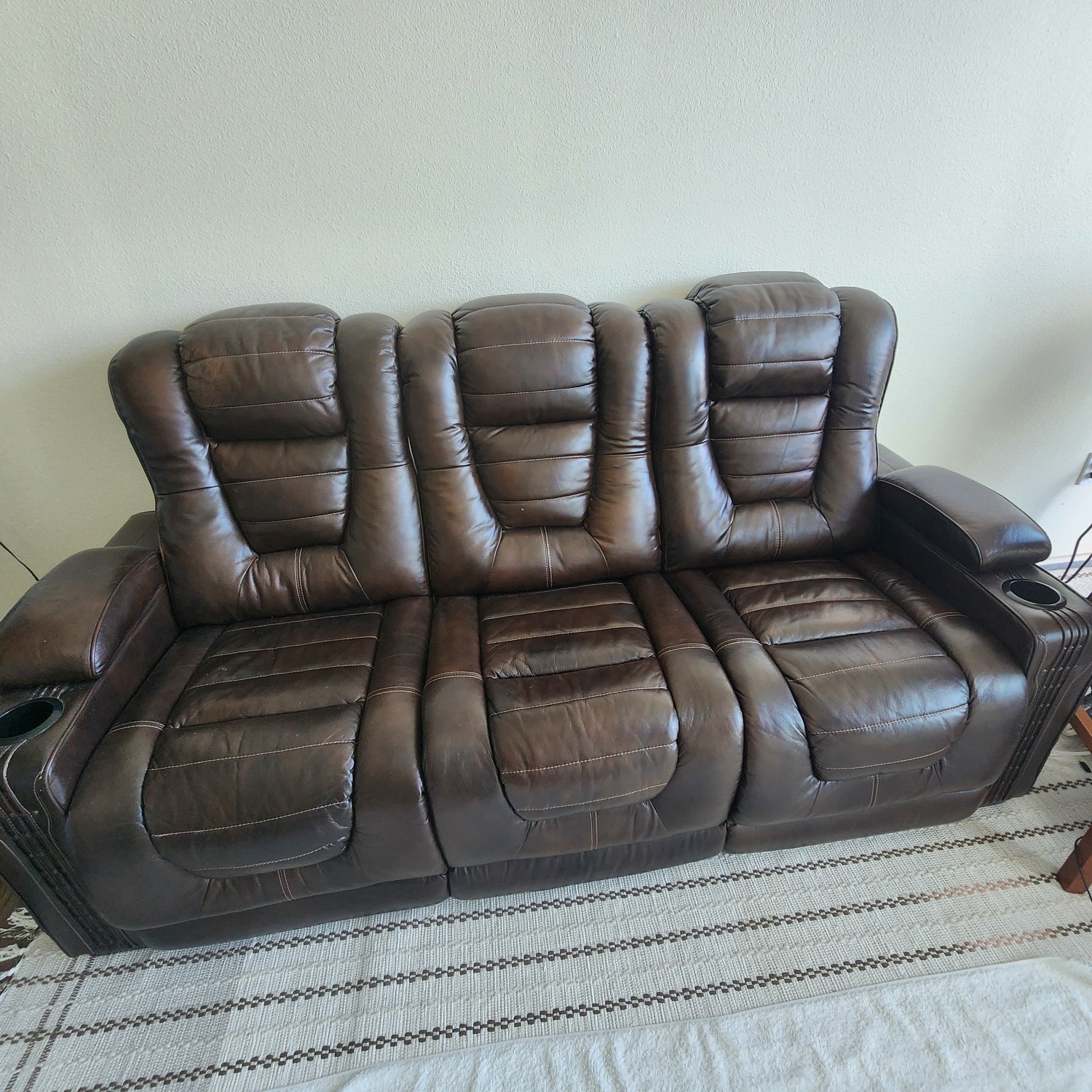 Power Recline Leather 3 Seat Sofa  - image-1