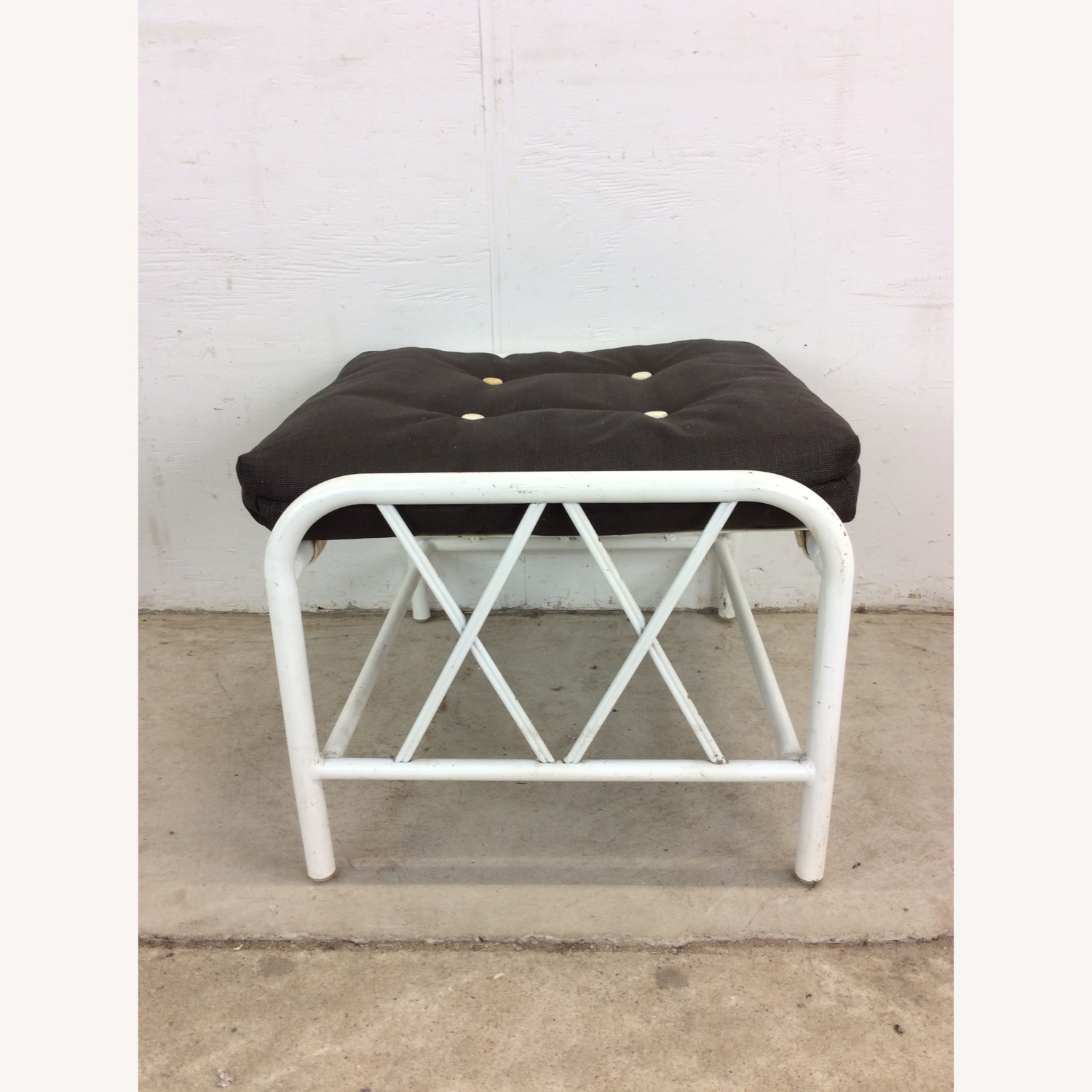 Mid Century Aluminum Outdoor Patio Ottoman - image-11