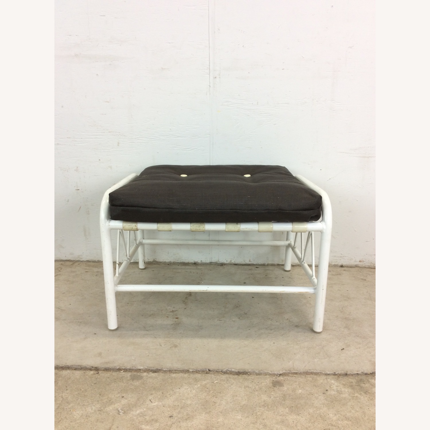 Mid Century Aluminum Outdoor Patio Ottoman - image-1
