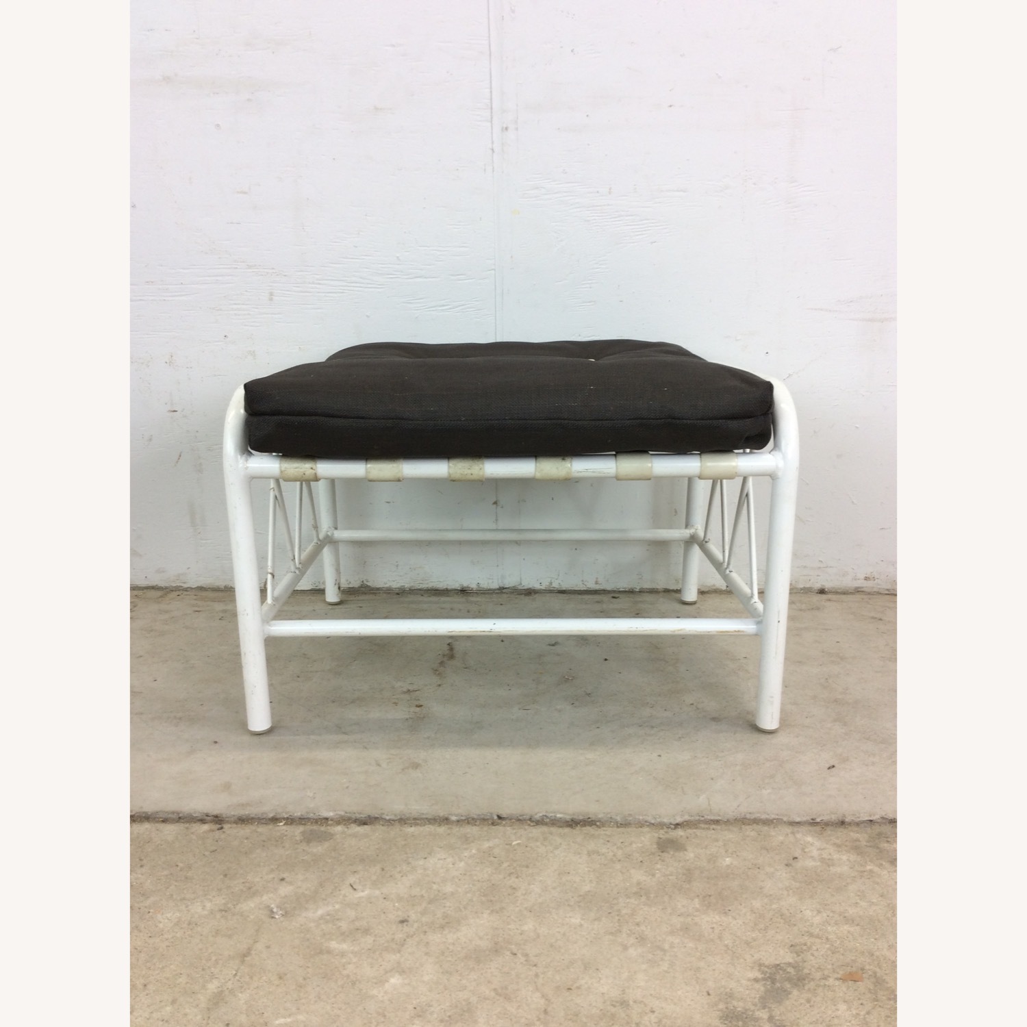 Mid Century Aluminum Outdoor Patio Ottoman - image-3