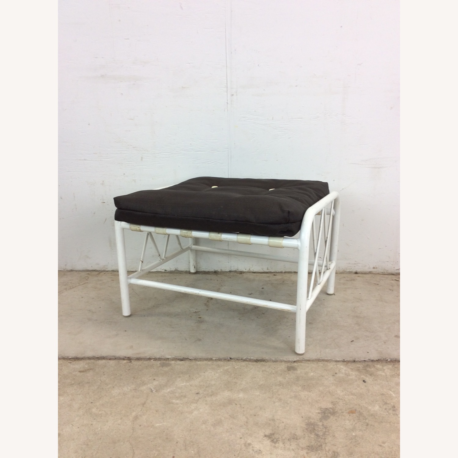 Mid Century Aluminum Outdoor Patio Ottoman - image-9