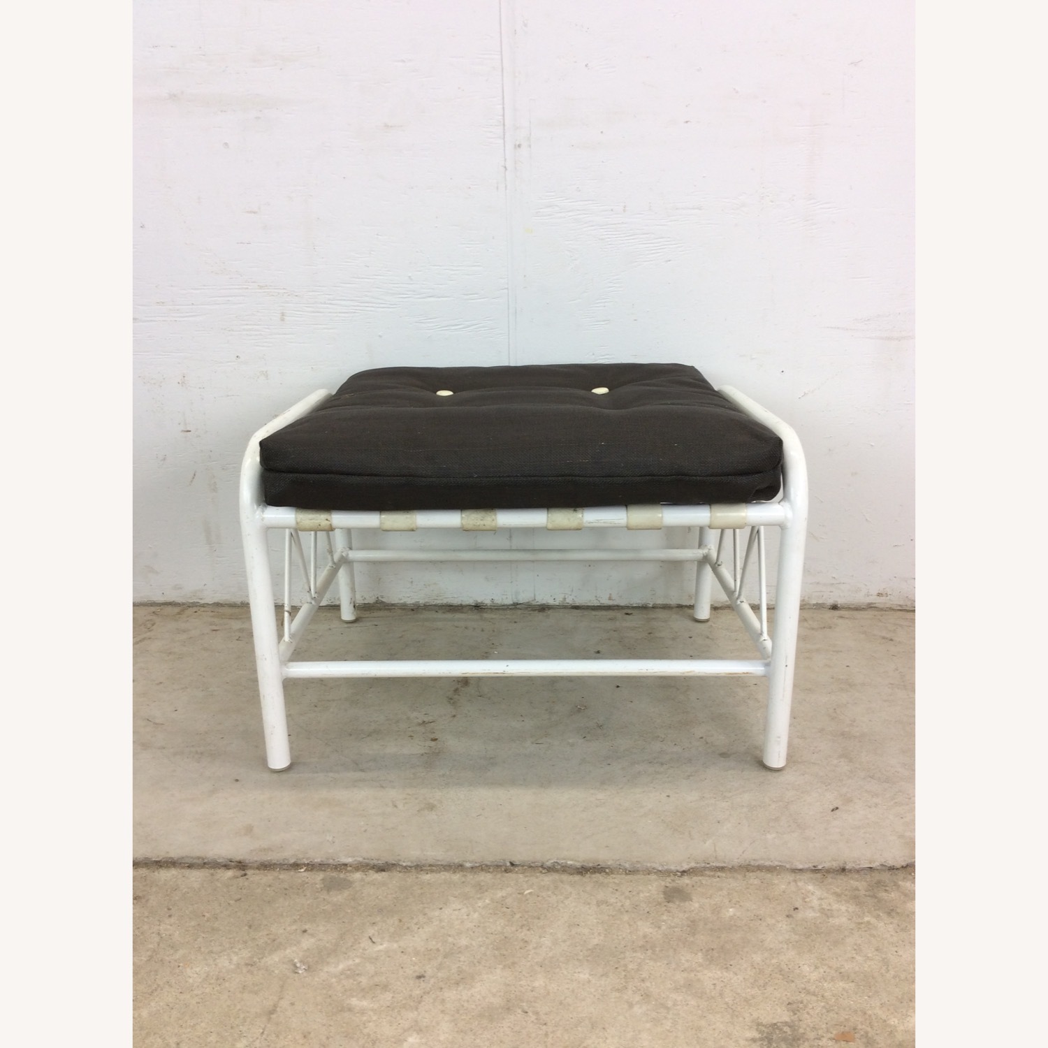 Mid Century Aluminum Outdoor Patio Ottoman - image-2