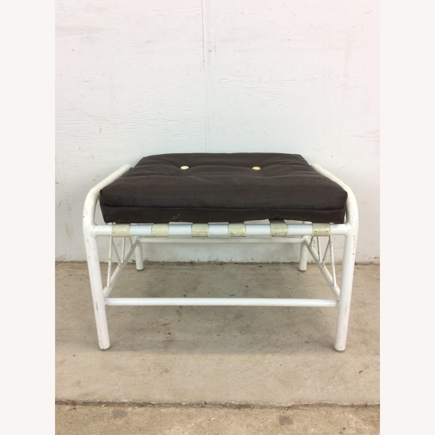 Mid Century Aluminum Outdoor Patio Ottoman - image-13