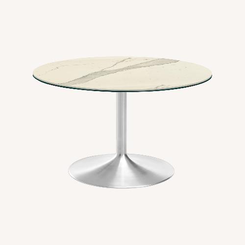 Used Aria Round Marbled Table with SS Pedestal for sale on AptDeco