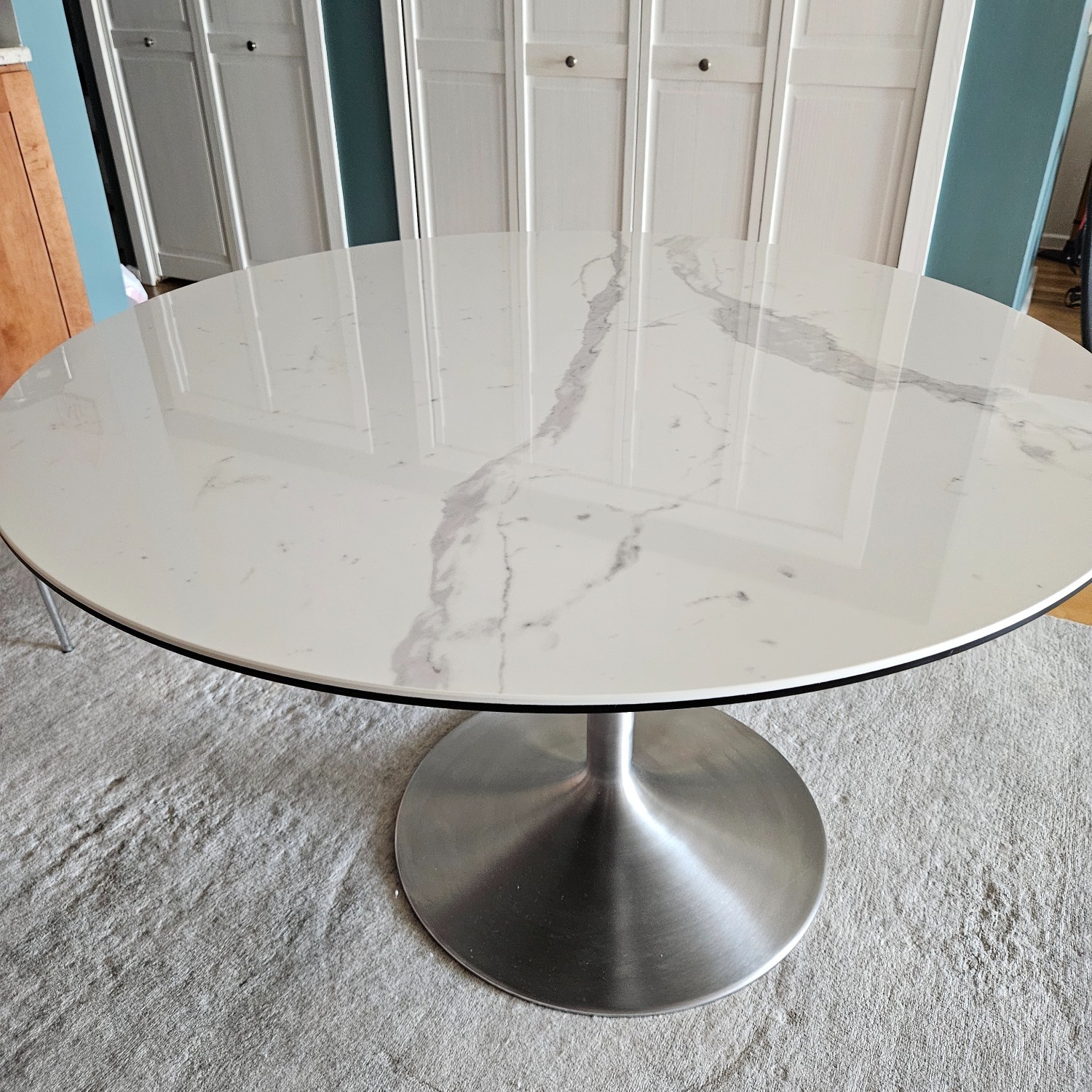 Aria Round Marbled Table with SS Pedestal - image-1