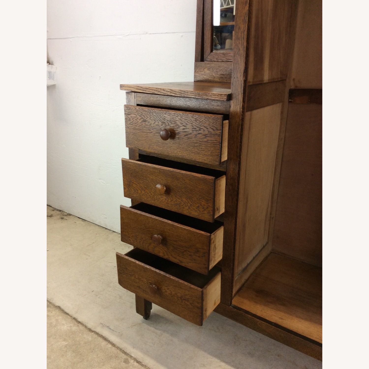 Antique Oak Side by Side Armoire with Mirror - image-18
