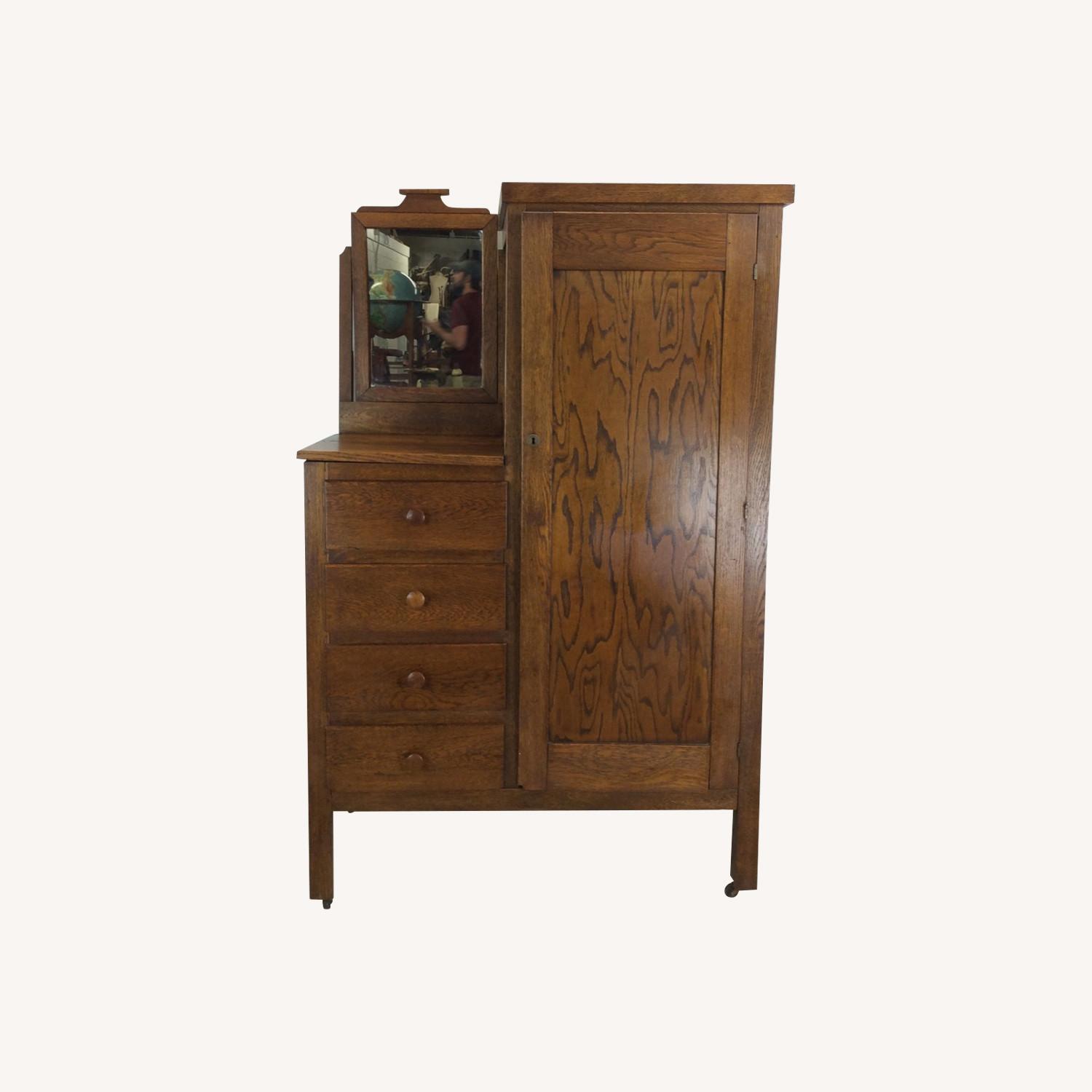 Antique Oak Side by Side Armoire with Mirror - image-0
