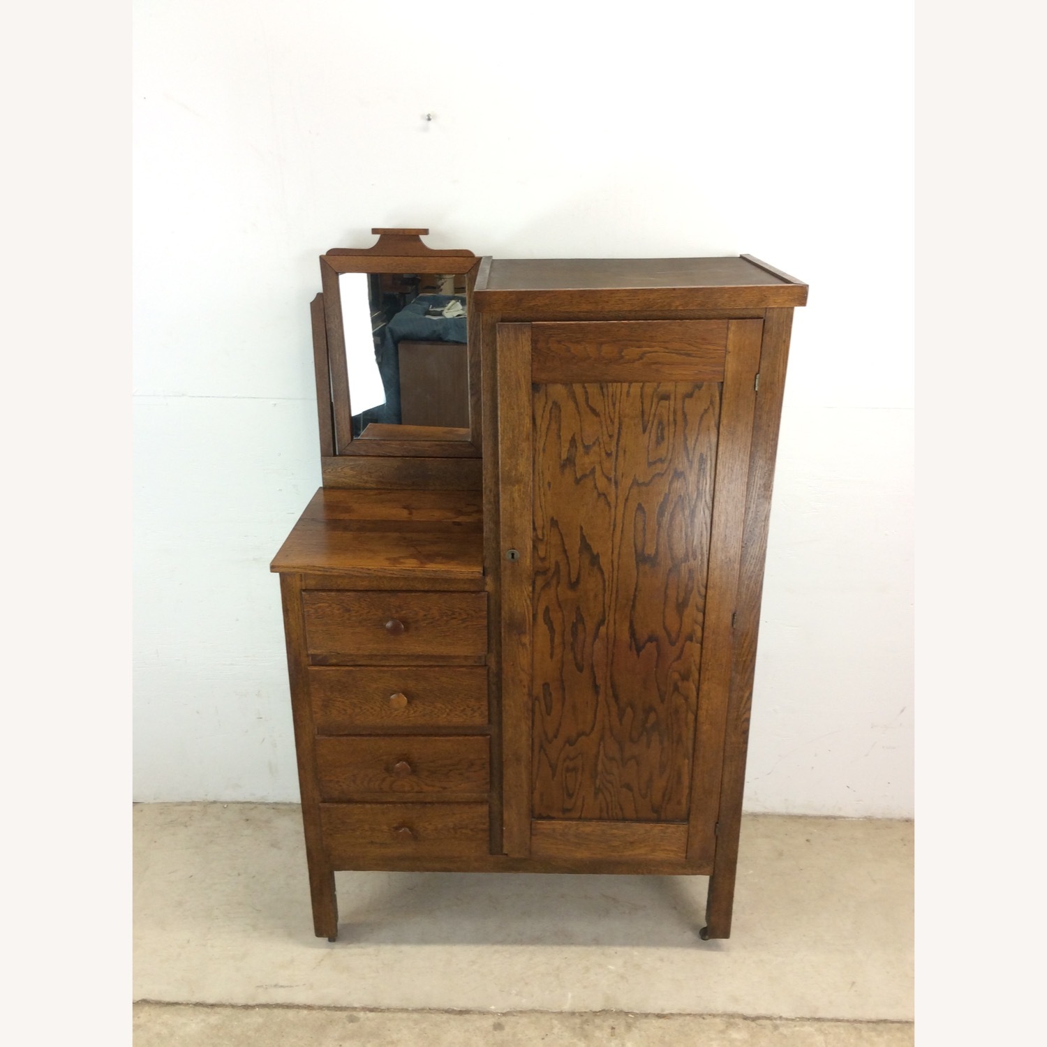 Antique Oak Side by Side Armoire with Mirror - image-2