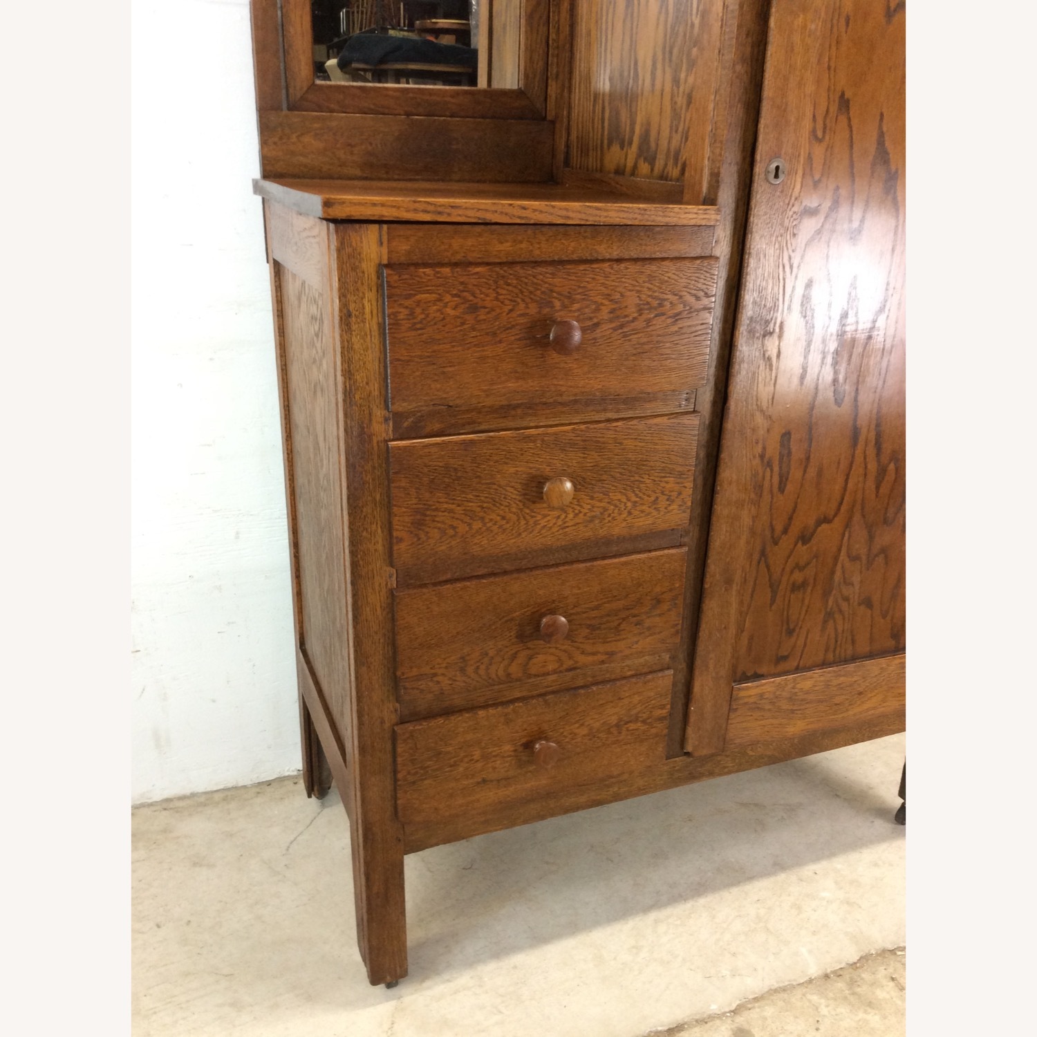 Antique Oak Side by Side Armoire with Mirror - image-4