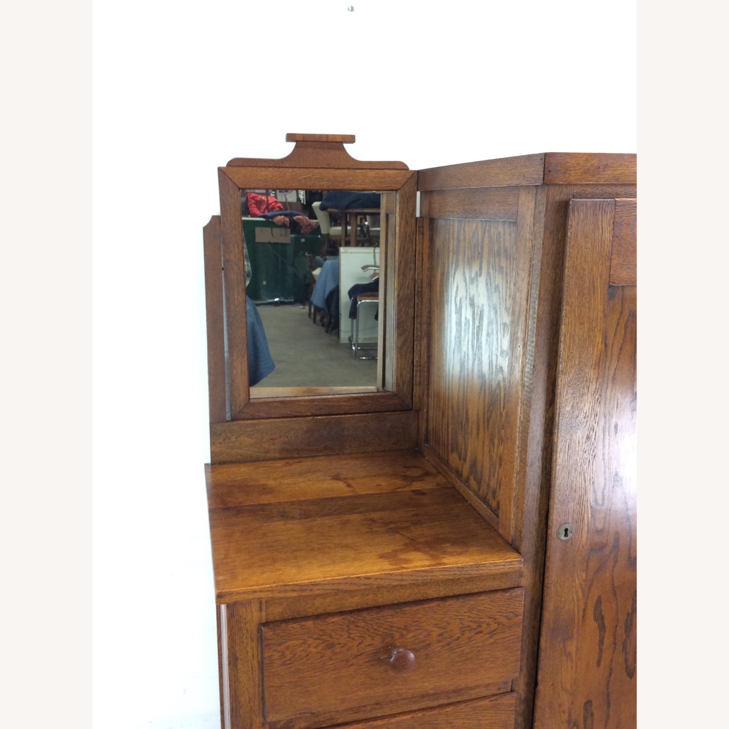 Antique Oak Side by Side Armoire with Mirror - image-3