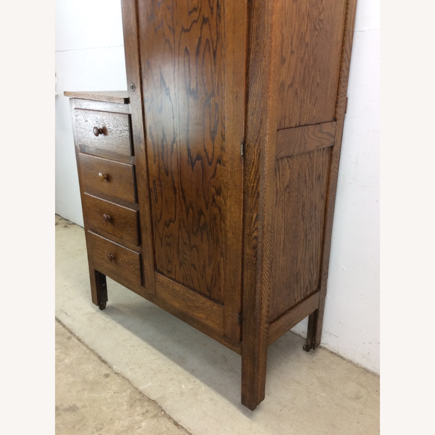 Antique Oak Side by Side Armoire with Mirror - image-6