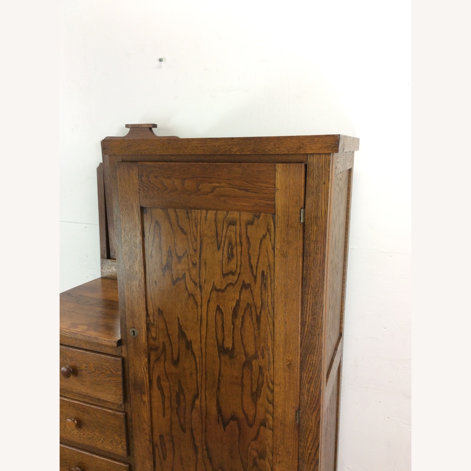 Antique Oak Side by Side Armoire with Mirror - image-5