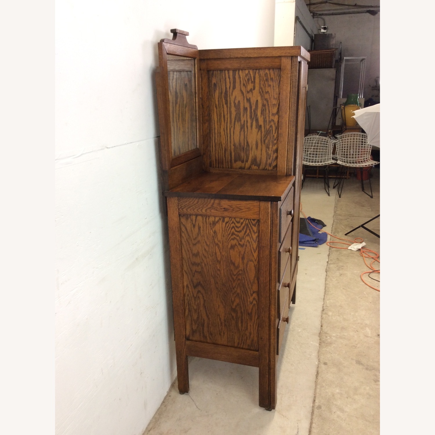 Antique Oak Side by Side Armoire with Mirror - image-12