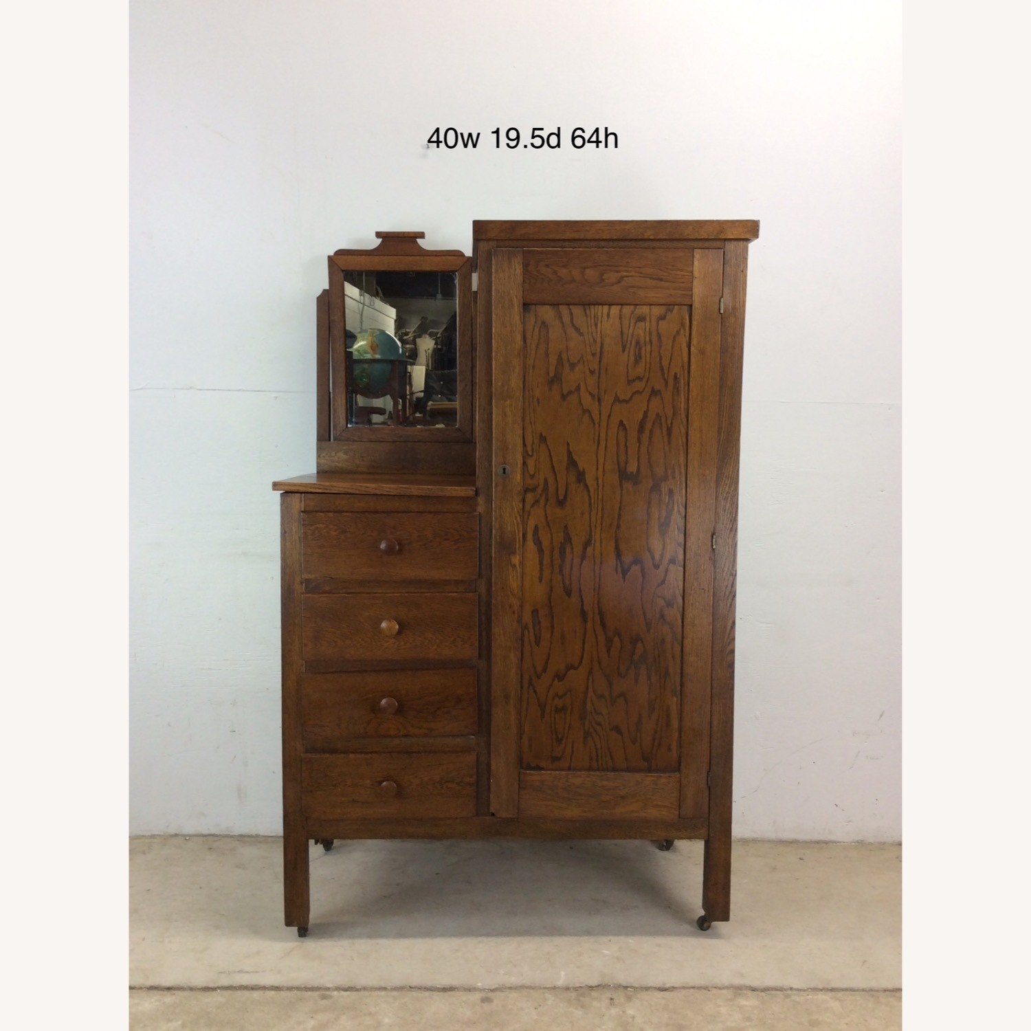 Antique Oak Side by Side Armoire with Mirror - image-23